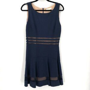 ERIN By ERIN FETHERSTON Navy Blue Fit And Flare Dress Mesh Stripe Stretch 8